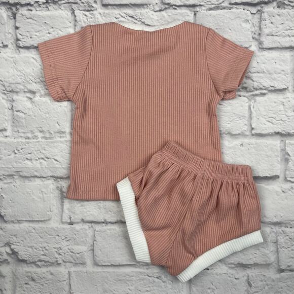 C0080 Short sleeve set ribbed 2pcs set size 70 (6-12 mo) - Picture 1 of 3